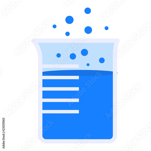 Boiling blue beaker icon. Flat illustration of boiling blue beaker vector icon for web design