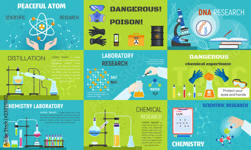 Chemistry banner set. Flat illustration of chemistry vector banner set for web design