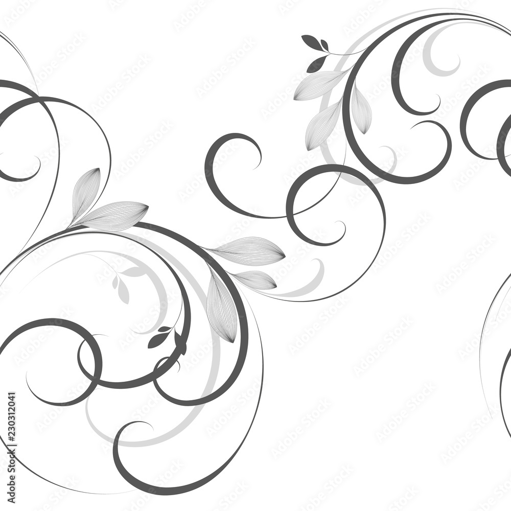 Beautiful seamless  floral background with hand-drawn leaves and curls. - obrazy, fototapety, plakaty 