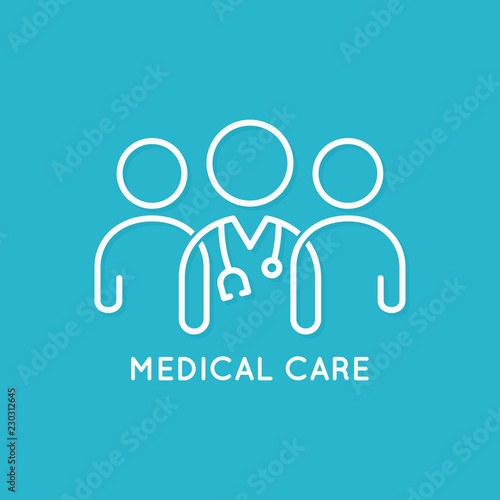 doctor team icon line medical concept on blue background