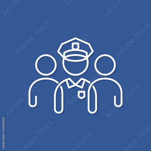Policeman line concept. Police officer icon on blue background