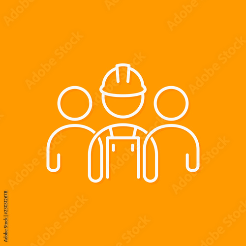 Builder line concept. Construction worker icon on yellow background