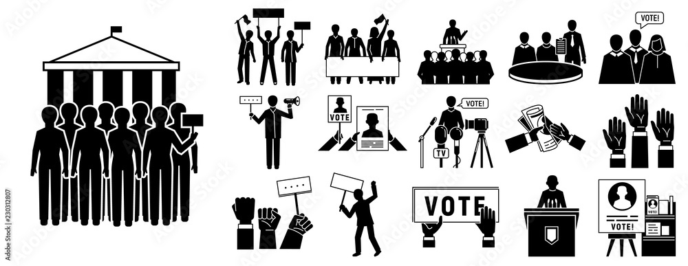 Political meeting icon set. Simple set of political meeting vector icons for web design on white background