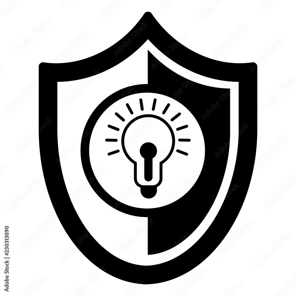 Bulb shield icon. Simple illustration of bulb shield vector icon for web design isolated on white background Bulb shield icon. Simple illustration of bulb shield vector icon for web design isolated on white background