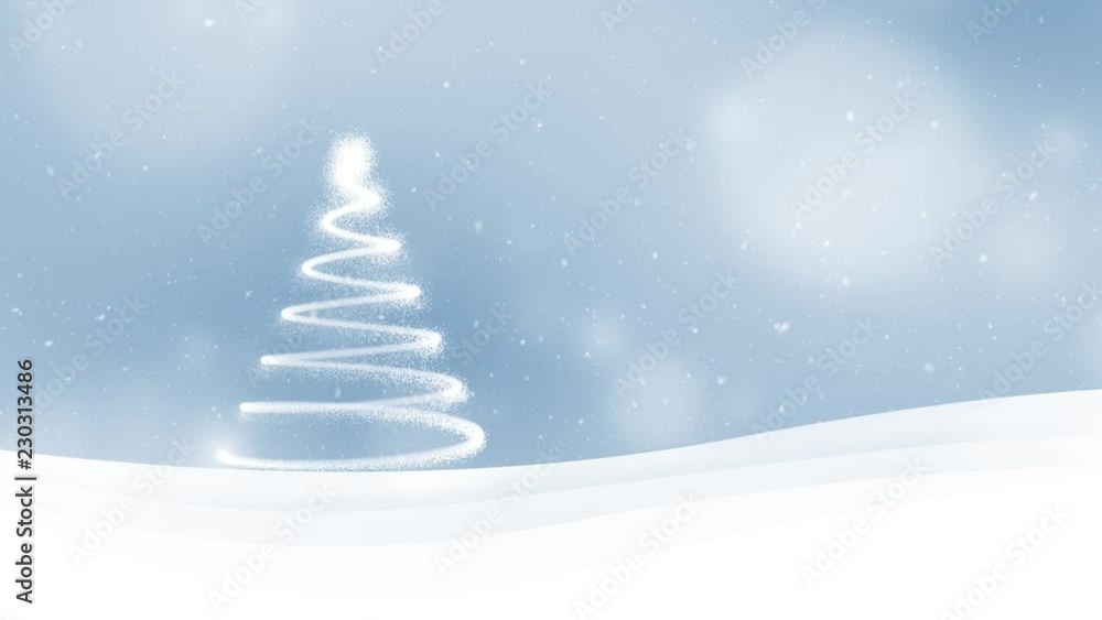 New year decoration tree with snowfall on soft blue bokeh motion background. New year decoration tree with snowfall on soft blue bokeh motion background.