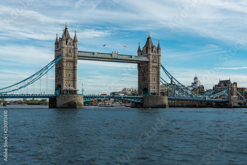 Tower Bridge on Thames river looking in London  England  UK