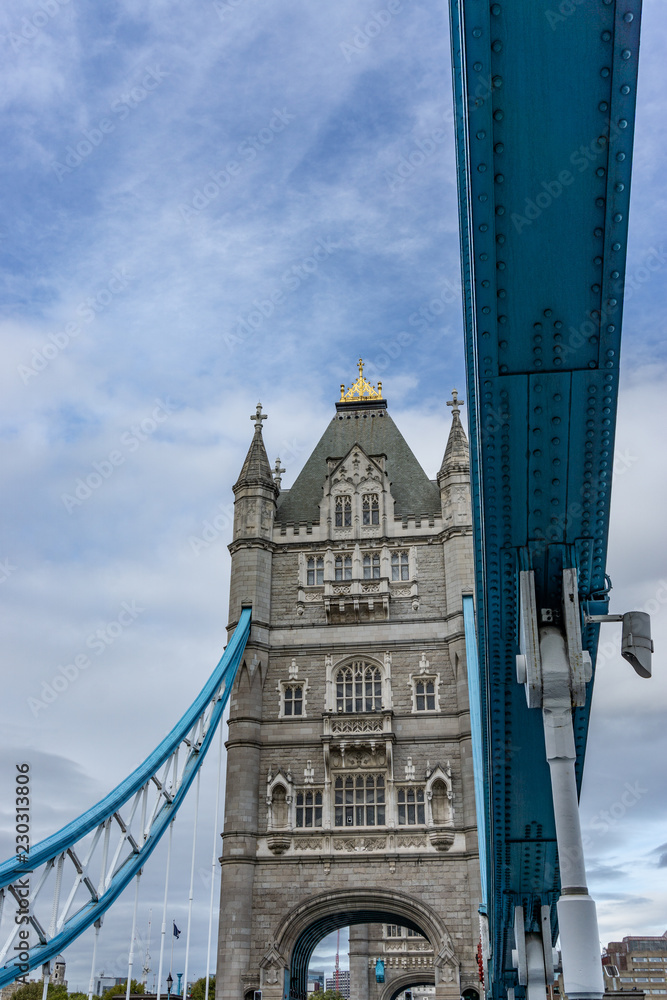 Details of Tower Bridge on Thames river in London, UK