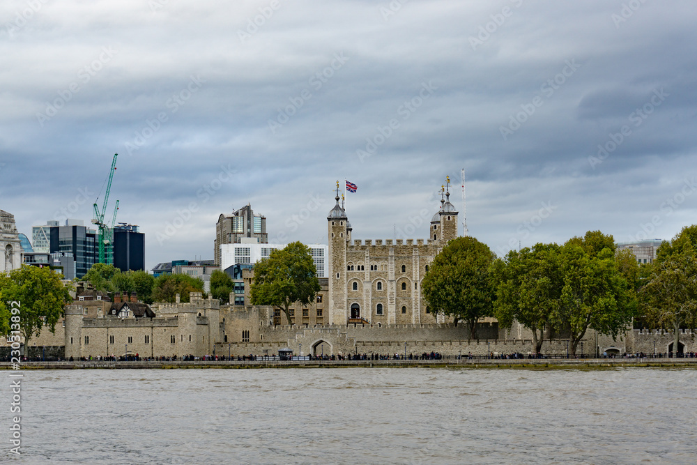 Tower of London on the thames river in England, London, UK