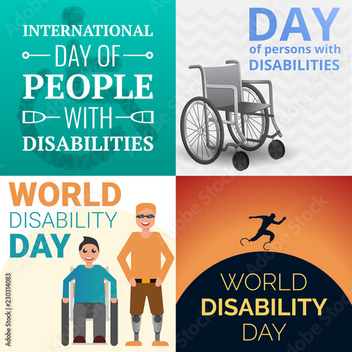 World day persons disabilities banner set. Cartoon illustration of world day persons disabilities vector banner set for web design