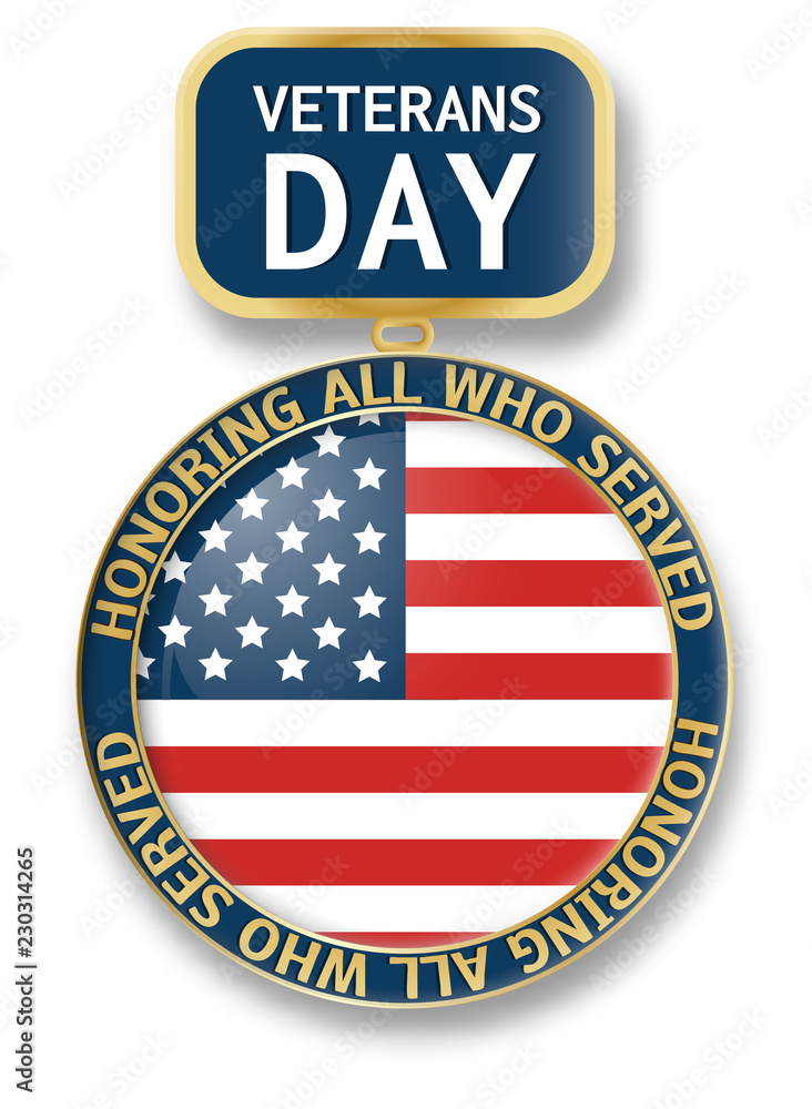 Veterans day medal icon logo. Realistic illustration of veterans day medal vector icon logo for web design isolated on white background Veterans day medal icon logo. Realistic illustration of veterans day medal vector icon logo for web design isolated on white background
