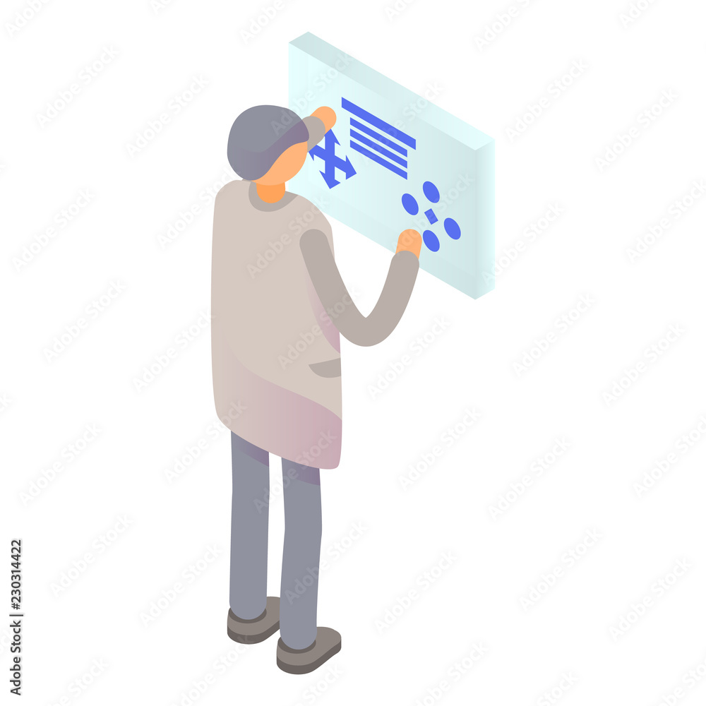 Man futuristic screen icon. Isometric of man futuristic screen vector icon for web design isolated on white background Man futuristic screen icon. Isometric of man futuristic screen vector icon for web design isolated on white background