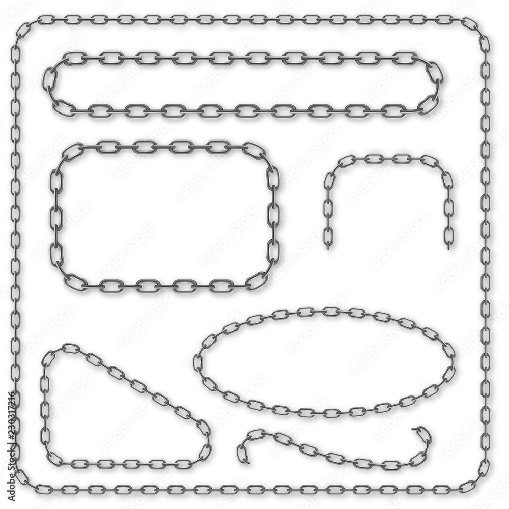 Vector realistic chain set. Set for creating frames, dividers wi Vector realistic chain set. Set for creating frames, dividers wi