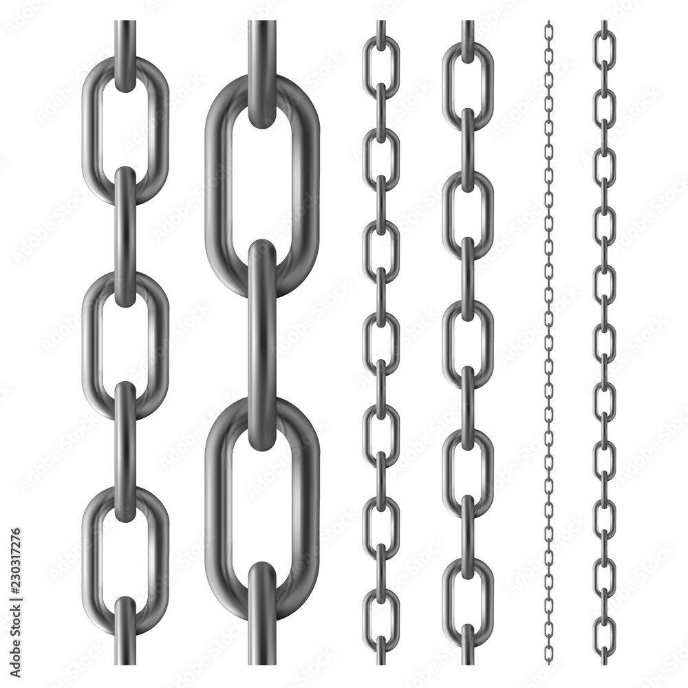 Shiny seamless metal chain vector set. Isolated on white Shiny seamless metal chain vector set. Isolated on white