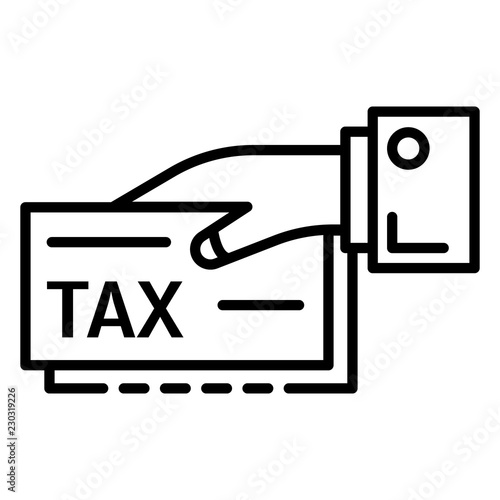 Hand give tax info icon. Outline hand give tax info vector icon for web design isolated on white background