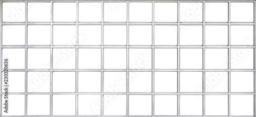 Large white grid window isolated on white background, real interior house object element for design