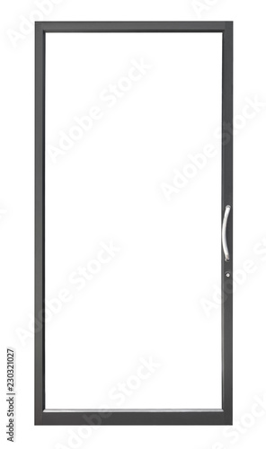 Billede på lærred Modern black glass window door isolated on white background, large single metall