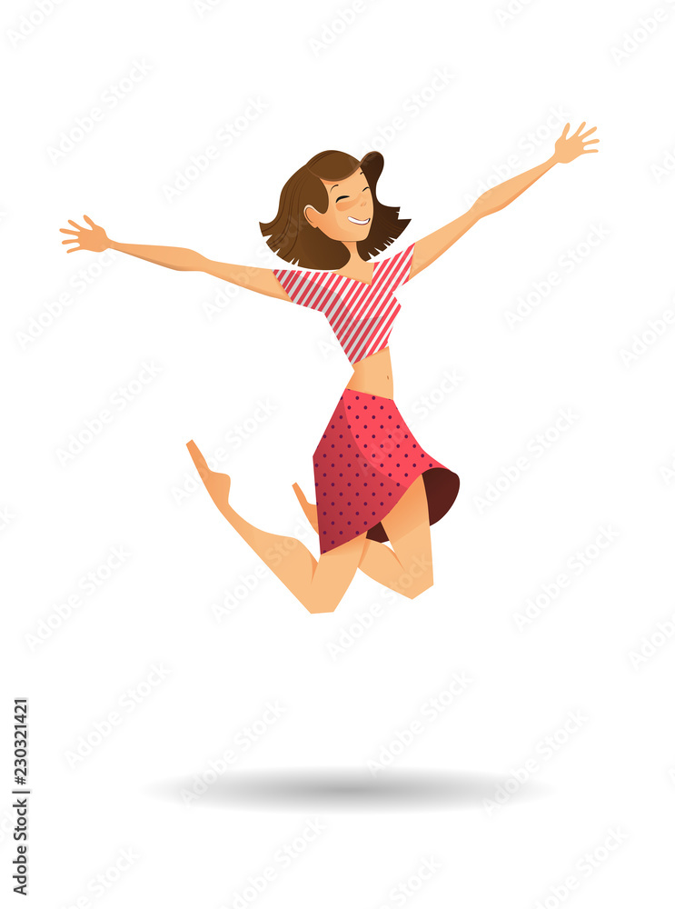 Happy surprised woman in  jumping 