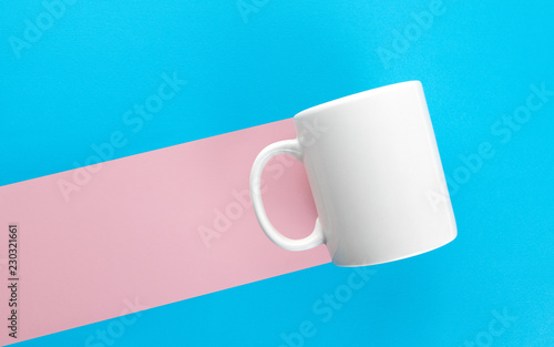 Mug pink mark on blue background
