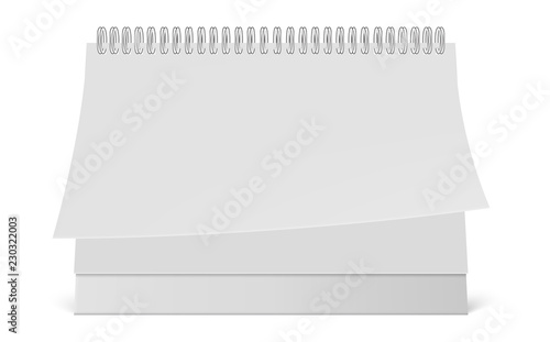 Blank desk calendar 3d mockup vector illustration. Horizontal realistic paper calendar blank
