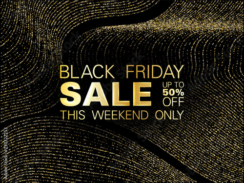 Black friday sale gold glitter background vector.