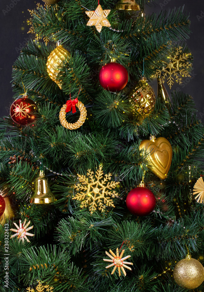Decorations in the Scandinavian style on an artificial Christmas tree Decorations in the Scandinavian style on an artificial Christmas tree