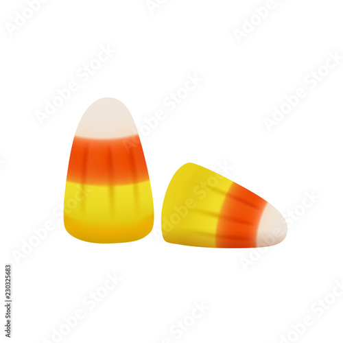 Realistic 3d mesh halloween candy corn isolated on white background. Vector illustration