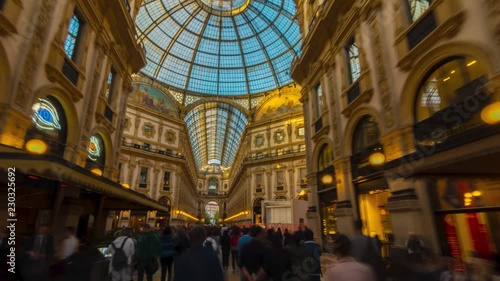 milan city famous shopping duomo gallery panorama 4k time lapse italy photo