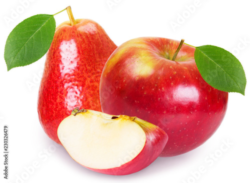 Fresh apple with pear on white background