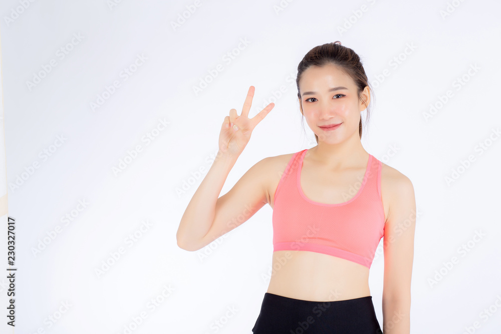 Beautiful portrait young asian woman in sport clothing with satisfied and confident isolated on white background, girl asia have shape and wellness, exercise for fit with health concept. Beautiful portrait young asian woman in sport clothing with satisfied and confident isolated on white background, girl asia have shape and wellness, exercise for fit with health concept.