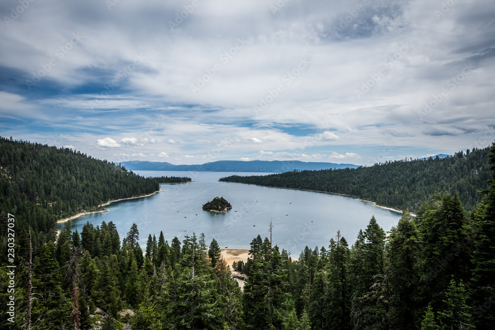 Partly cloudy, dreary day at Emerald Bay in South Lake Tahoe California Partly cloudy, dreary day at Emerald Bay in South Lake Tahoe California