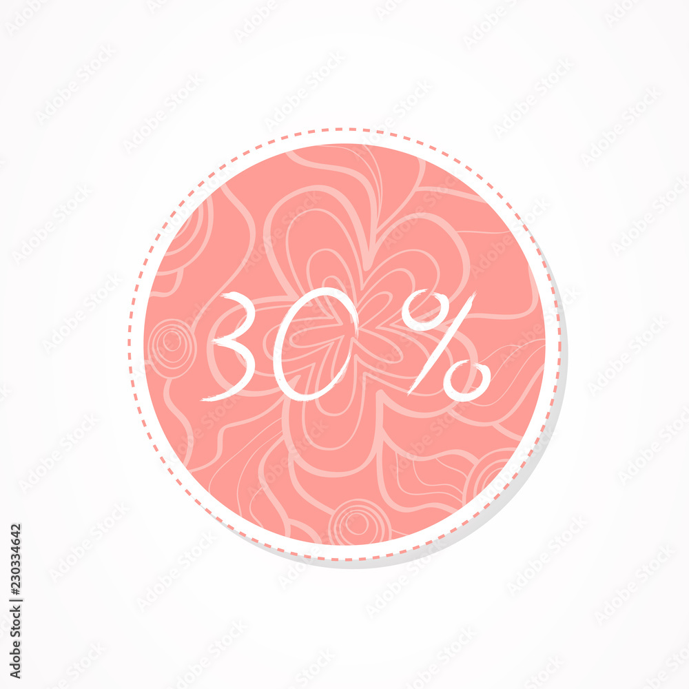 Naklejka premium 30 percent discounts inscription on decorative round backgrounds.