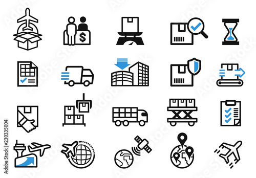 Air Cargo service company(icon concept). Process of using goods delivery.