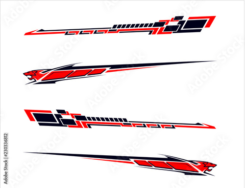 Vinyls sticker set Decals for Car truck mini bus modify Motorcycle. Racing Vehicle Graphics kit isolated vector design race Elegant stripes modern red technology background for wrap