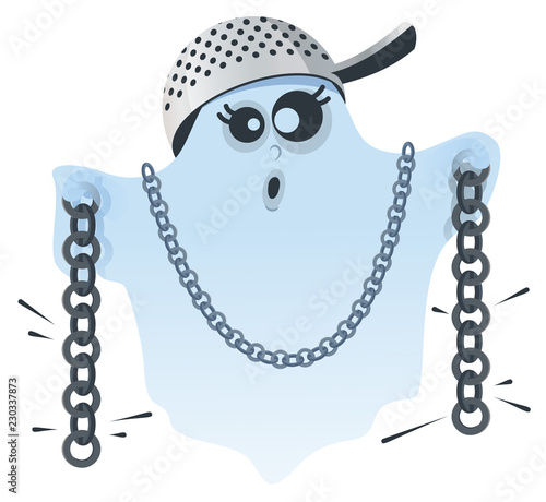 Halloween ghost scare and rattle chains. Fun cartoon