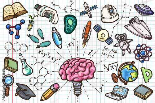 Scientific set of hand drawn vector icons.