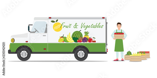 Farmers fruit and vegetables delivery car .
