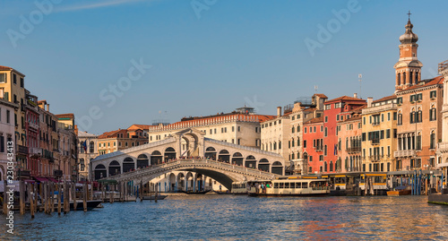View of the Rialto Bridge in the Grand Canal, Venice, Italy