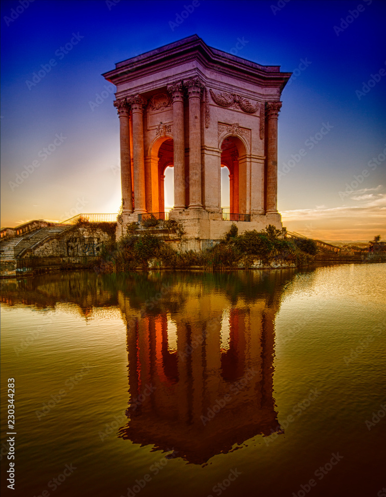 View of Peyrou tower located in Montpellier city France in the evening View of Peyrou tower located in Montpellier city France in the evening
