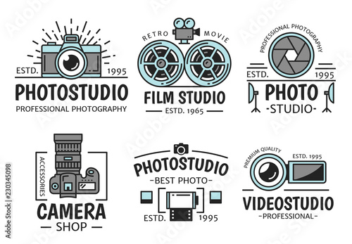Photography and retro film studio vector icons
