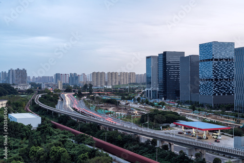 Modern city highway and office building