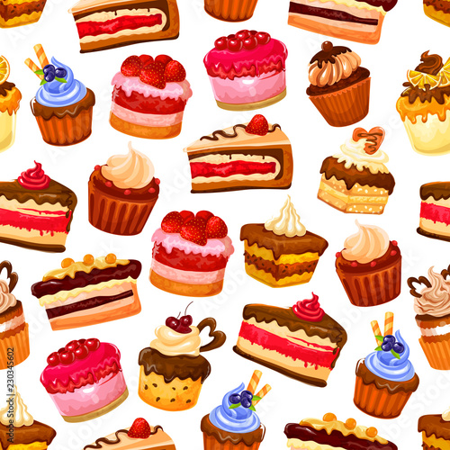 Cakes desserts and pastry sweets seamless pattern