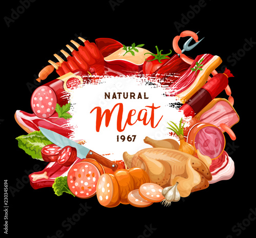 Butcher shop and gourmet cooking meat sausages