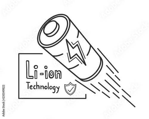 Battery Li-ion technology is a safe concept. Doodle hand drawn. Vector illustration.