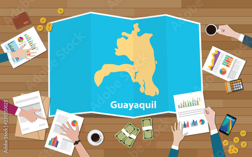 guayaquil ekuador ecuador city region economy growth with team discuss on fold maps view from top