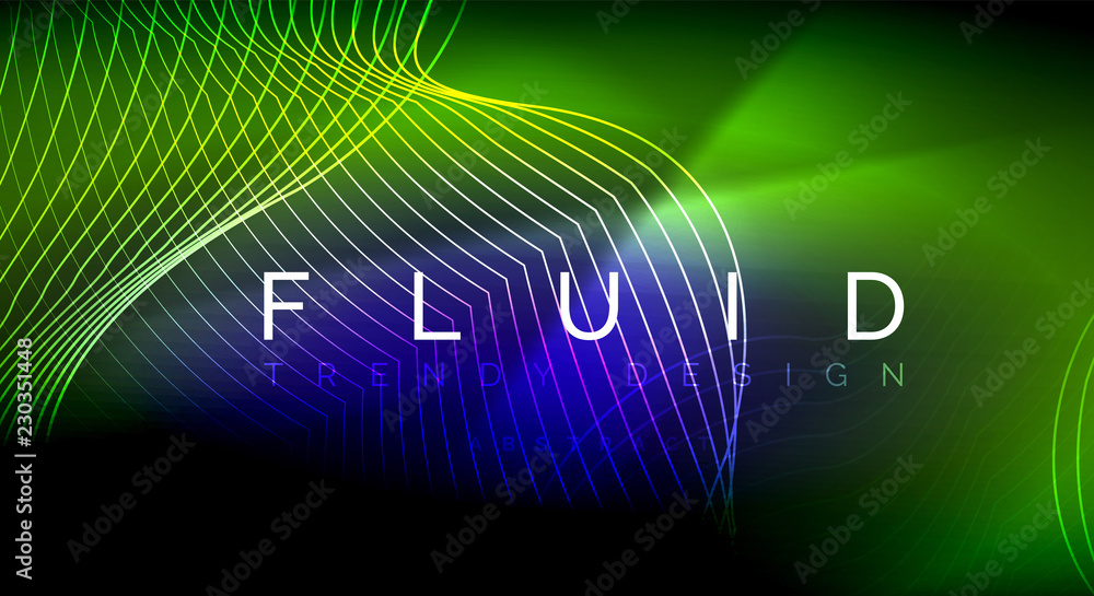 Obraz premium Neon glowing fluid wave lines, magic energy space light concept, abstract background wallpaper design, ripple texture illustration