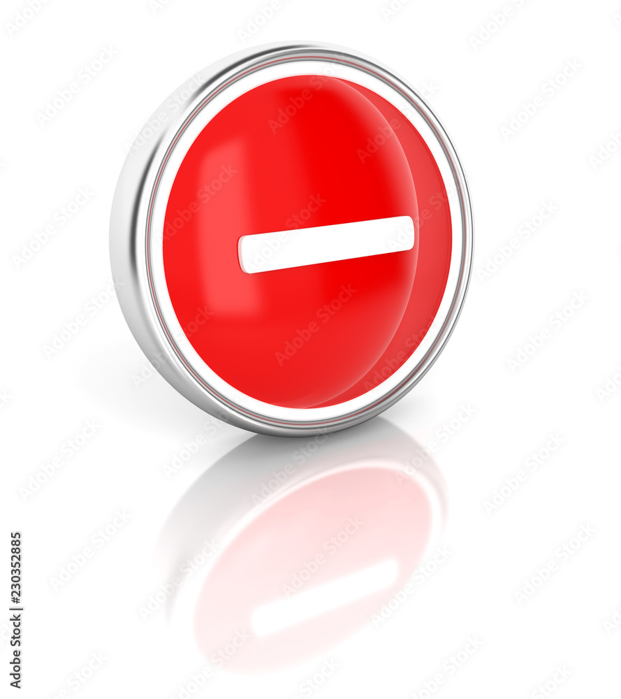 Minus icon on glossy red round button Minus icon on glossy red round button