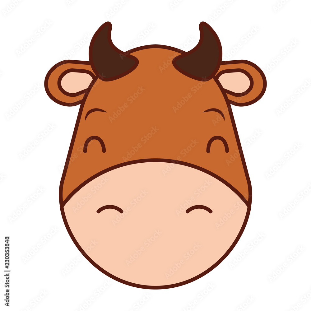 Naklejka premium cute head cow cartoon animal wild