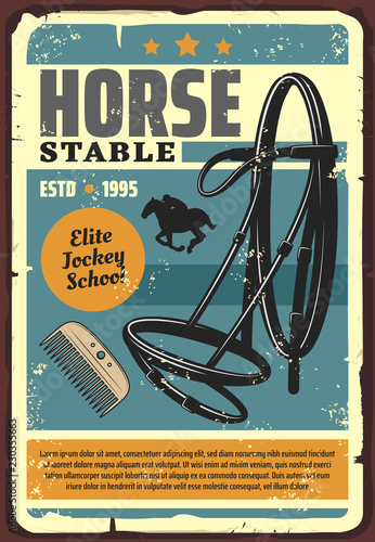 Horse stable elite jockey school grunge poster