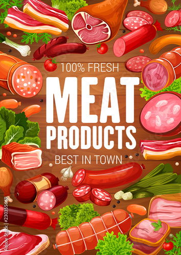 Butcher shop meat gourmet sausages products poster