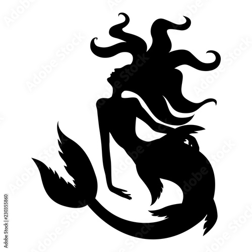 Silhouette of mermaid with long hair